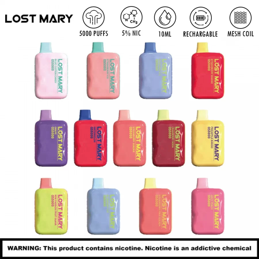 LOST MARY DISPOSABLE OS5000 PUFFS - LIGHT SNOOW PEPPERMINT